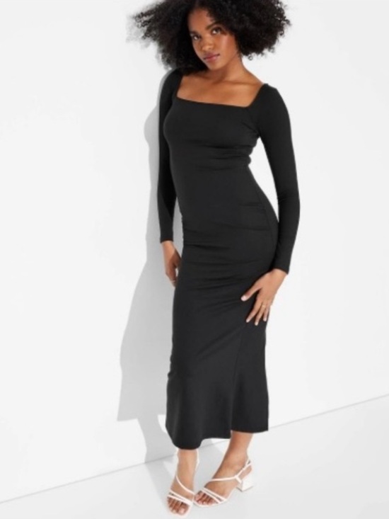 wild fable Dresses & Skirts - wild fable Black Long-Sleeve Square-Neck Midi Dress l